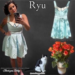 NWT Anthropologie | RYU | Retro Style A-Line Dress in Aqua with Crochet Collar